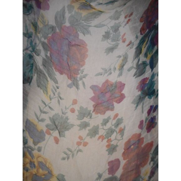 Vintage Sheer Red Blue Floral large square scarf Estate Find - Picture 3 of 4